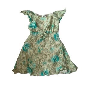vintage floral cream and blue mini dress with sequins